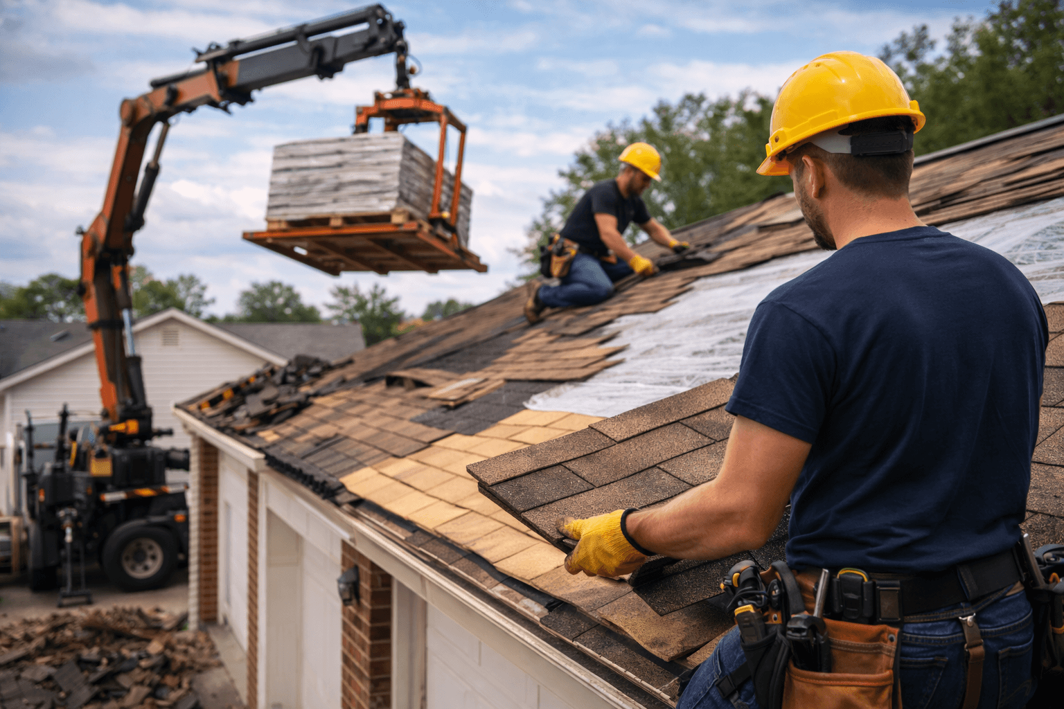 Residential roof replacement project in progress in Tampa, Florida